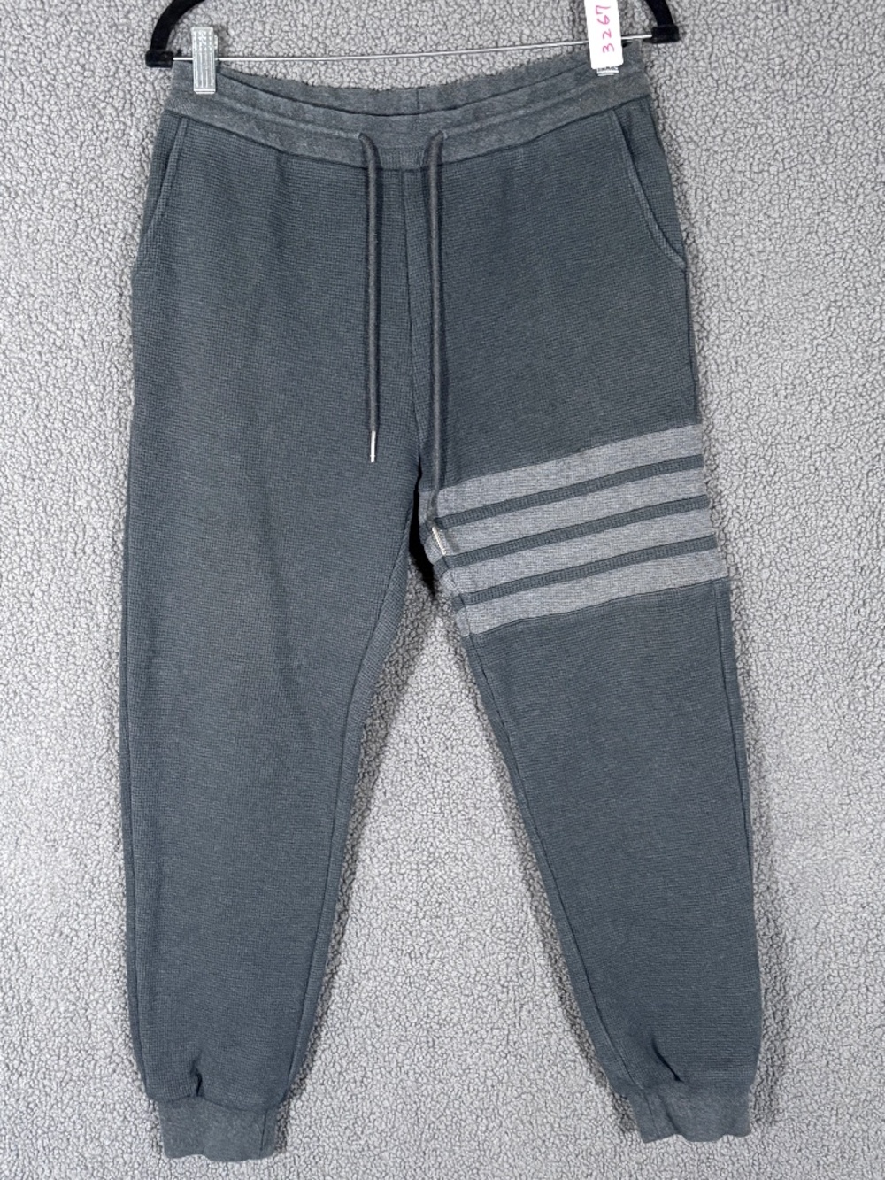Thom Browne Waffle 4 Bar Sweatpants Joggers - Men's Size 2 - Gray